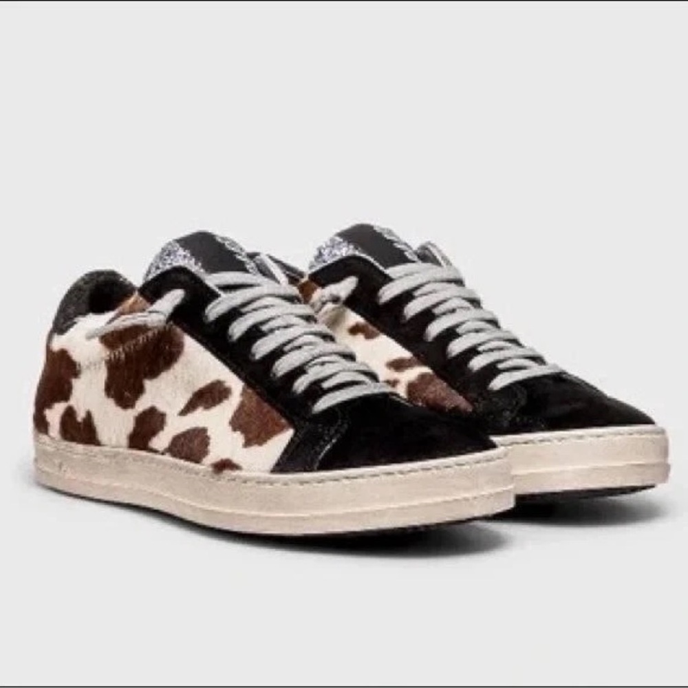 P448 / low John Calf Hair glitter Cow Print sneaker shoes